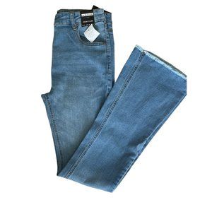 Parisian Mid Blue Frayed Hem Flared Denim Skinny Jeans Size 6